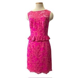 Lilly Pulitzer Lace Open Back Cocktail Dress Sz 4 Barbie Pink Preppy Party Girly